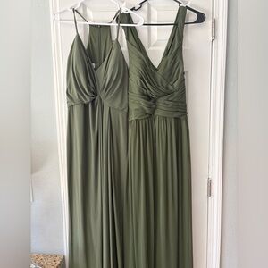 David's Bridal Long Bridesmaid Dresses (2) Styles-Martini Olive - Sz 14 & Sz 12
